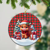 Sinclair Modern Tartan Christmas Ceramic Ornament - Highland Cow Winter Style